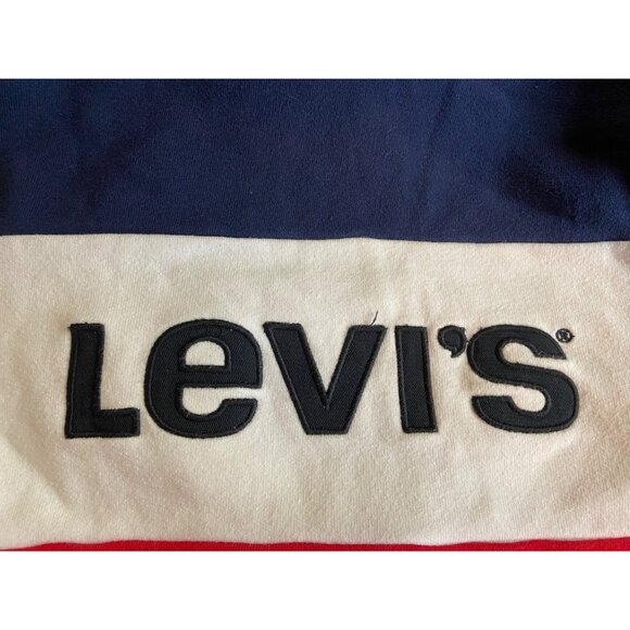 Levis Womens Sweatshirt Small Colorblock Hoodie Red White Navy Cotton Sportswear - Picture 7 of 10